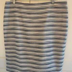 Ann Taylor Navy and Cream Striped Pencil Skirt